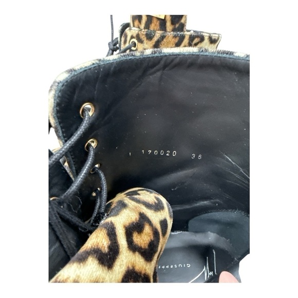 GIUSEPPE ZANOTTI Womens Brown Leopard Print Up Toe Block Heel Combat Boots 36 - Picture 10 of 12